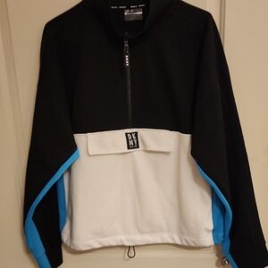 DKNY Women's Black and White Jacket with Blue Highlights